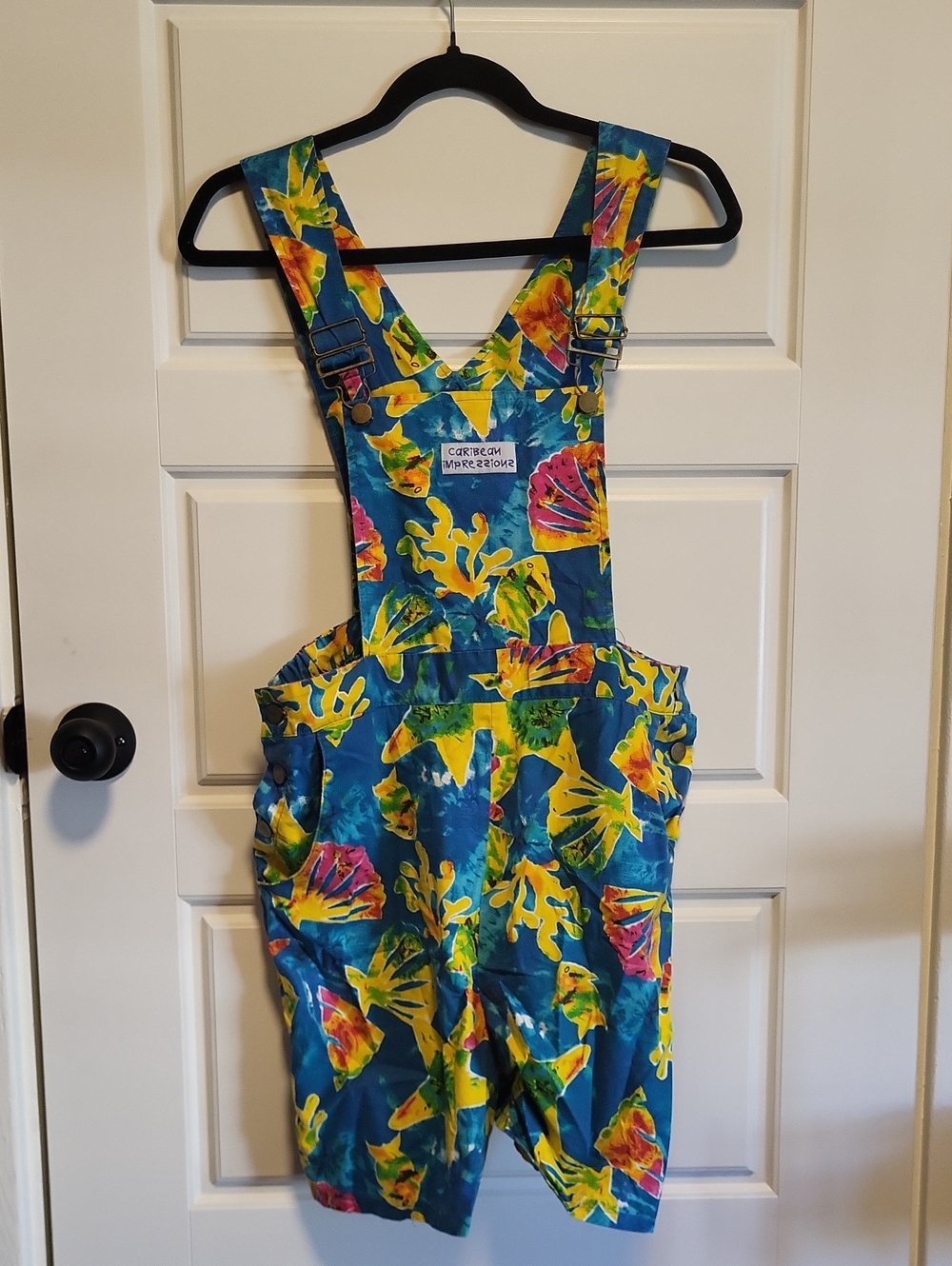 Tropical Print Kids Overalls in Blue & Yellow